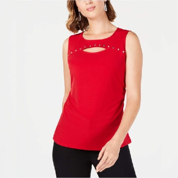 JM Collection Tops - JM Collection Solid Red Cutout Grommet Tank